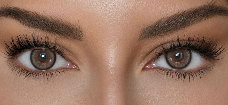 BELLE NATURAL braune Kontaktlinsen in einer Vorher-Nachher-Ansicht an den Augen