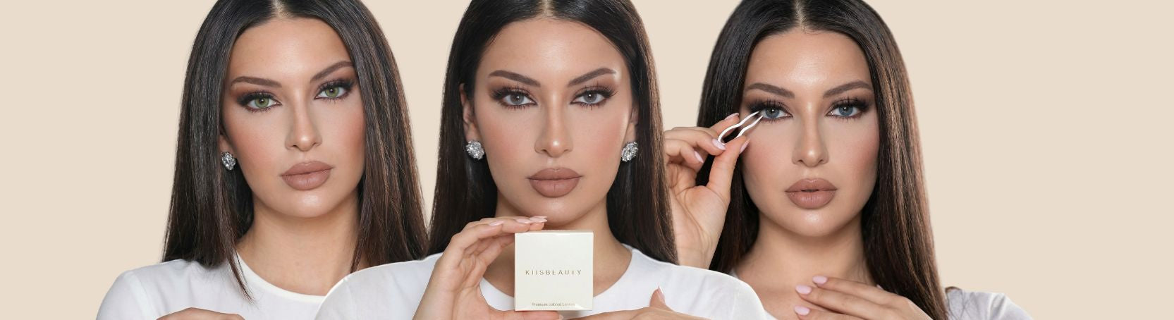 Model Kiisbeauty with different colored lenses