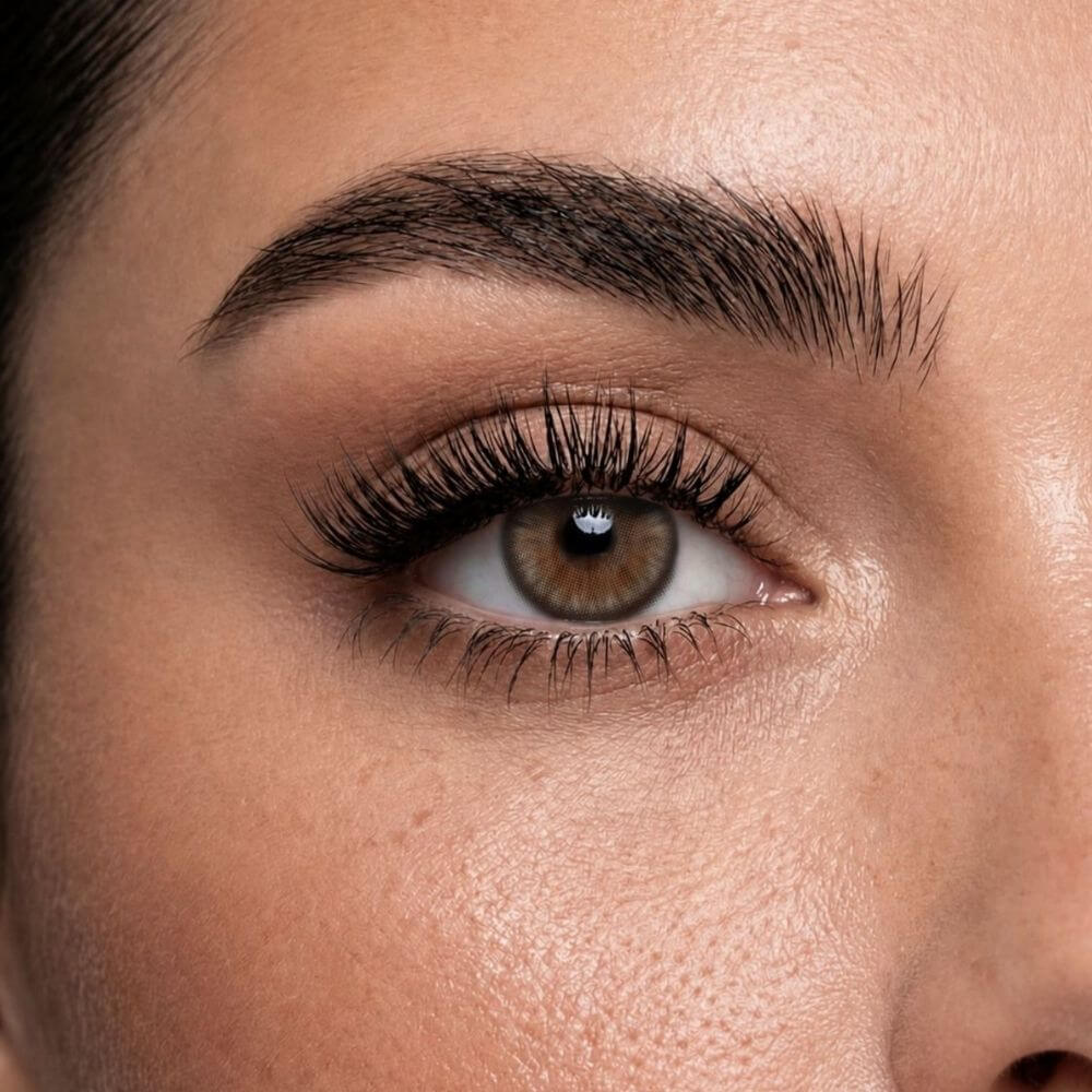 BELLE NATURAL olive-braune Kontaktlinse mit sanftem grauen Unterton am Auge