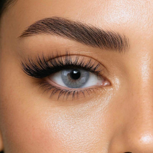 Close-up of arctic grey colored contact lens with a cool, natural finish – perfectly paired with bold lashes and flawless skin for an effortlessly captivating look.