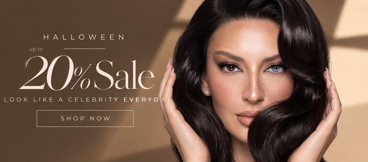Model mit brauner und blauer Kontaktlinse für den KIISBEAUTY Halloween Sale mit bis zu 20 Prozent Rabatt